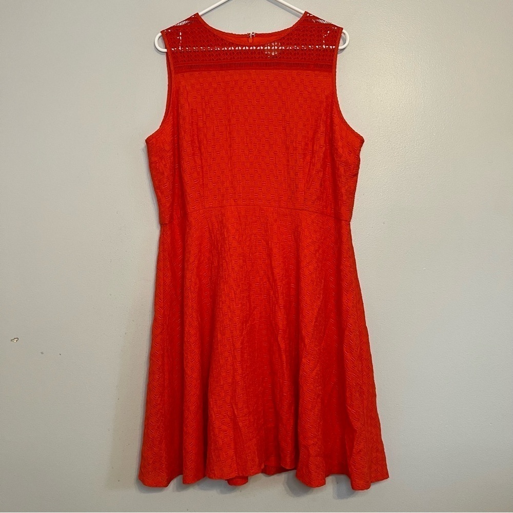 Chico's Sleeveless A Line Midi Dress Sz XL Coral Red Lattice Neck Lined Summer